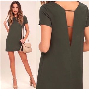 Lulu’s Olive Green Shift Dress with Strappy V Back